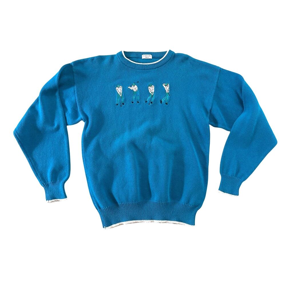 Vintage Robinson's Golf Swing Sweater in Blue Cotton Size Medium